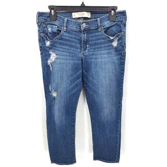 Abercrombie & Fitch classic cropped medium wash distressed jeans in size 29 - Picture 1 of 4